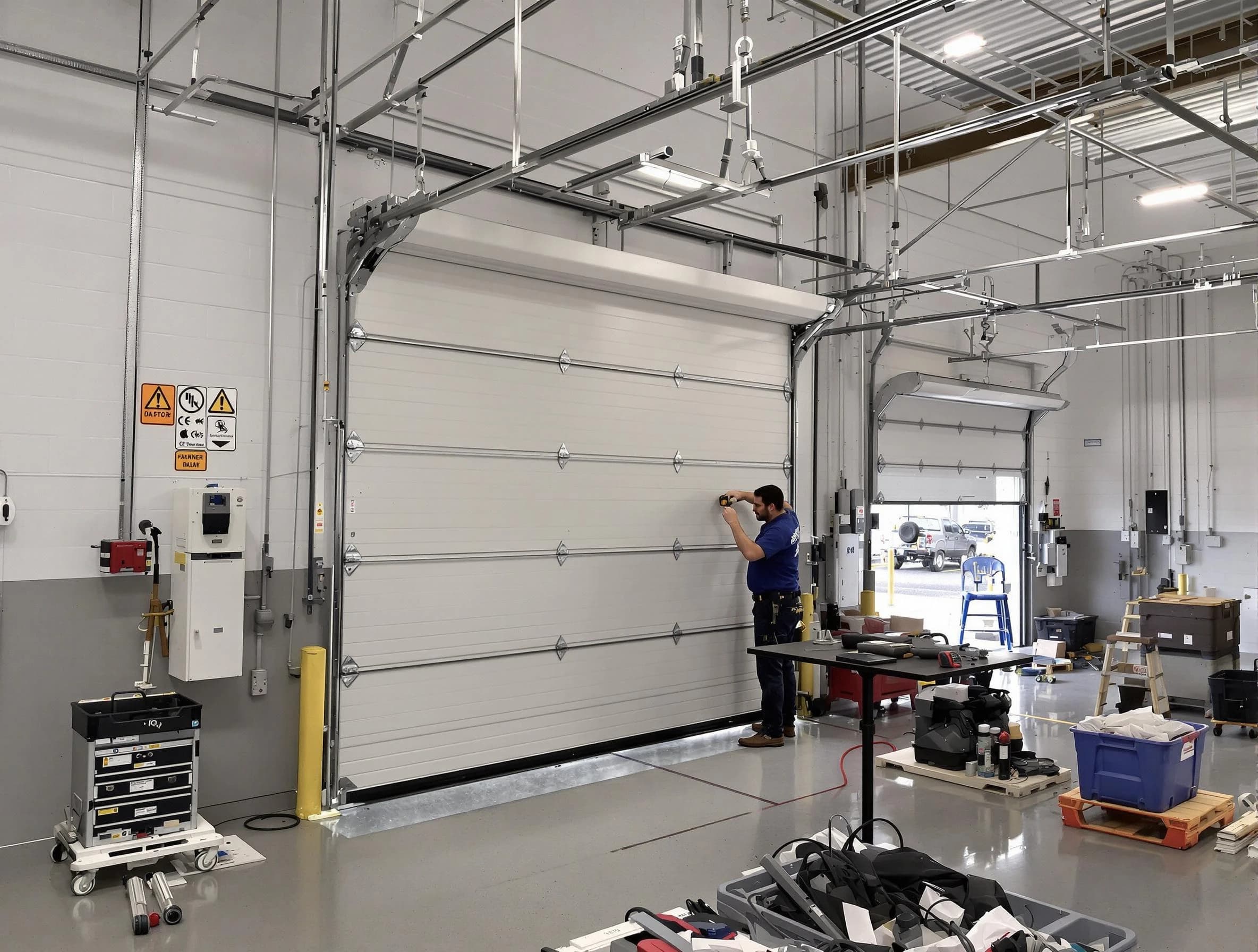 Commercial garage door repair being performed by Hendersonville Garage Door Repair expert in Hendersonville