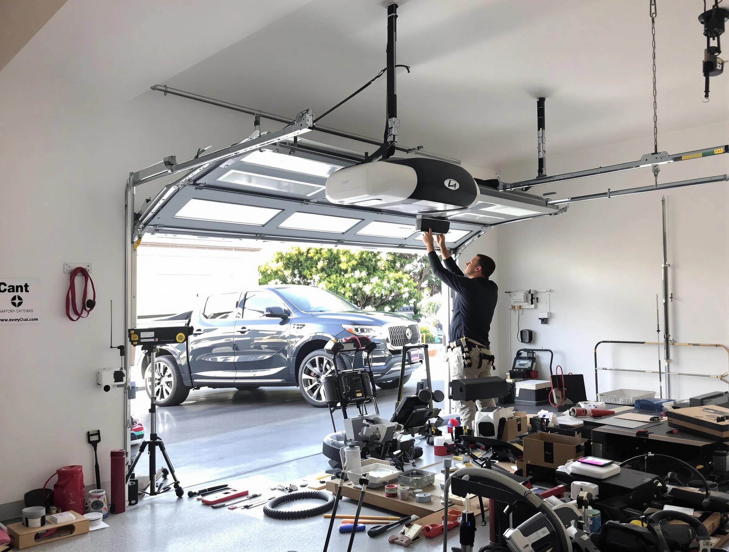 Hendersonville Garage Door Repair specialist installing smart garage door opener system in Hendersonville home