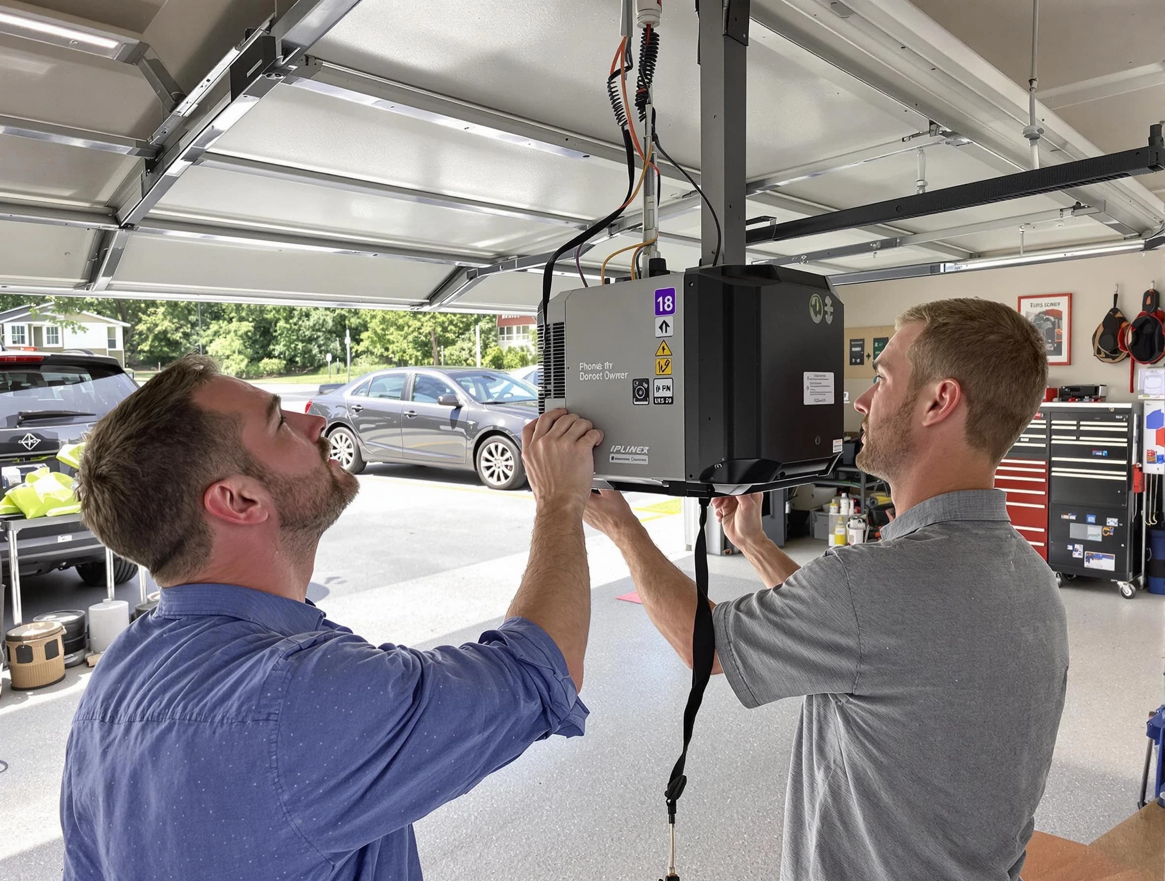Hendersonville Garage Door Repair technician installing garage door opener in Hendersonville