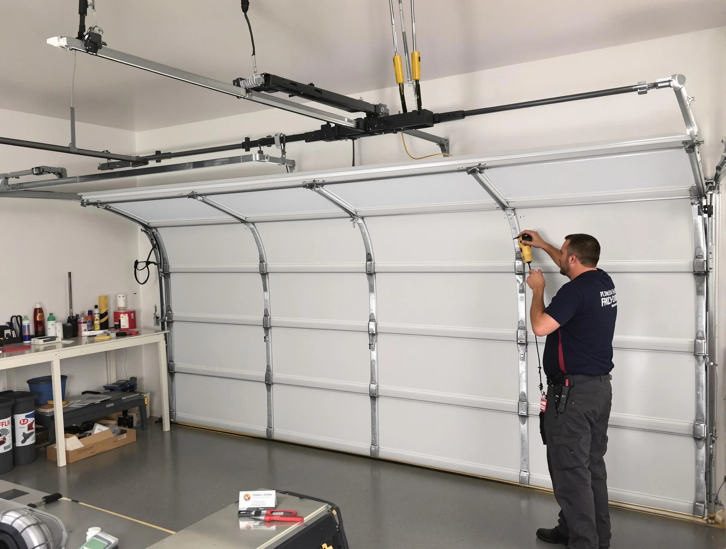Hendersonville Garage Door Repair certified technician performing overhead door system repair in Hendersonville