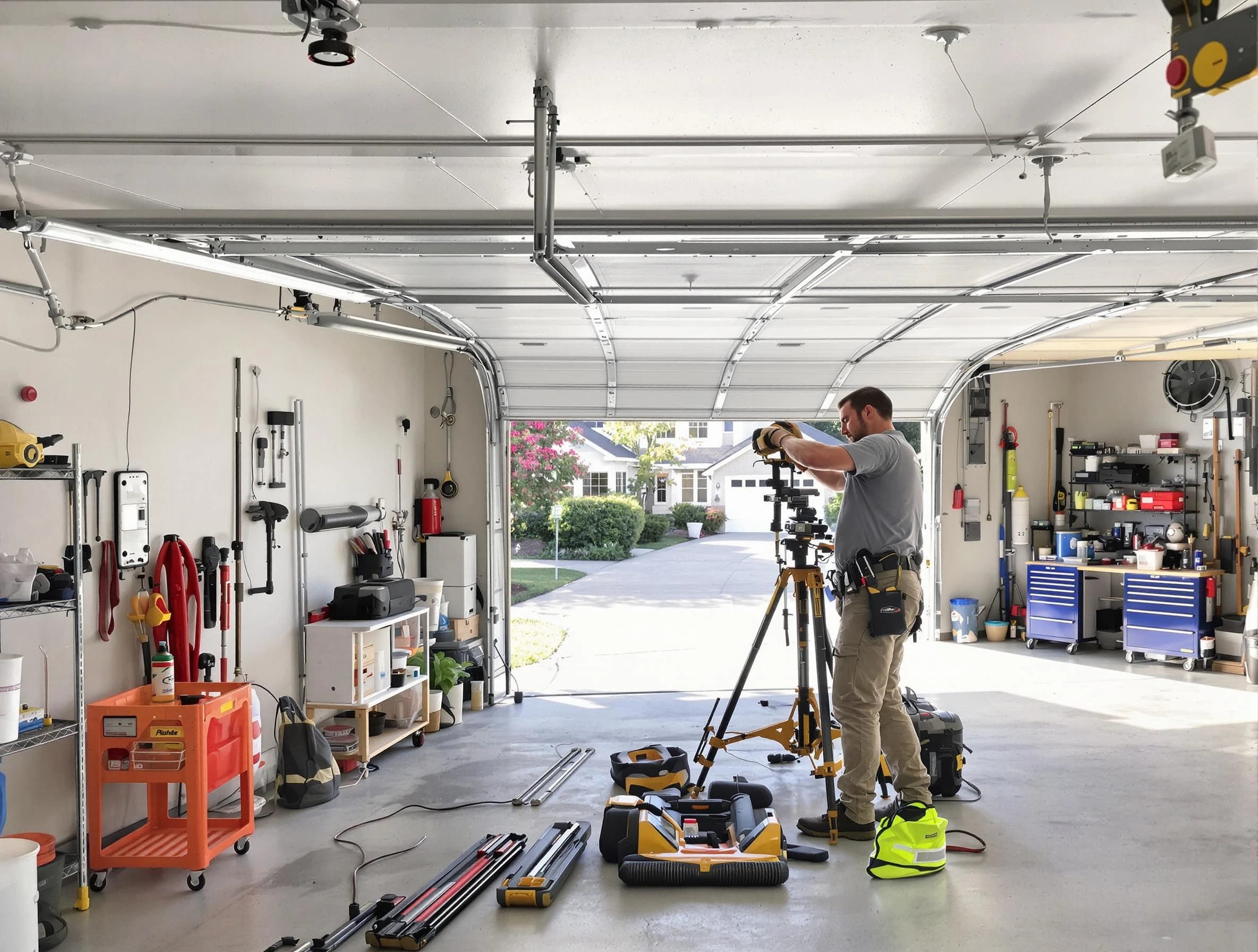 Hendersonville Garage Door Repair specialist performing laser-guided track alignment in Hendersonville