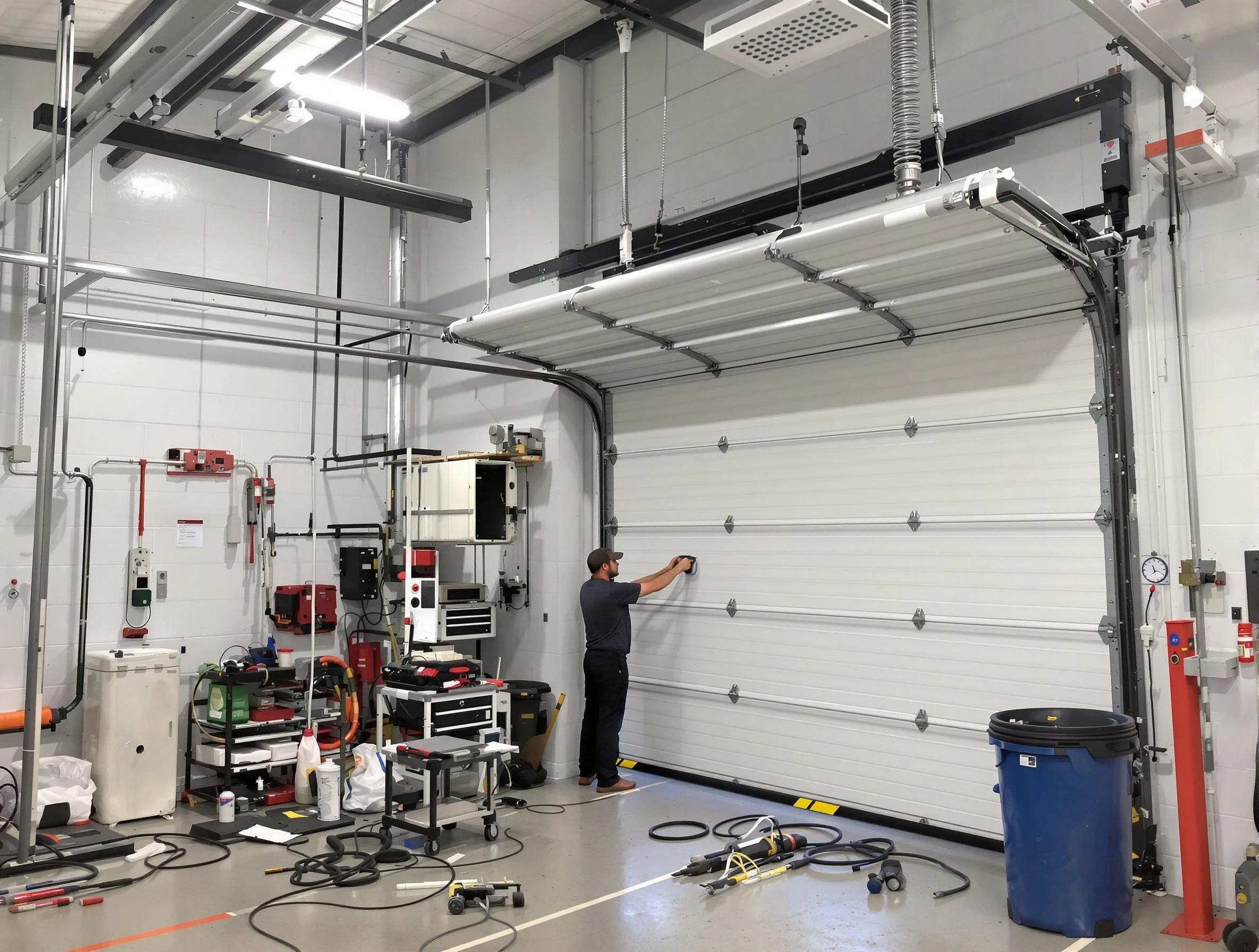 Hendersonville Garage Door Repair certified technician performing commercial door repair at a Hendersonville business facility