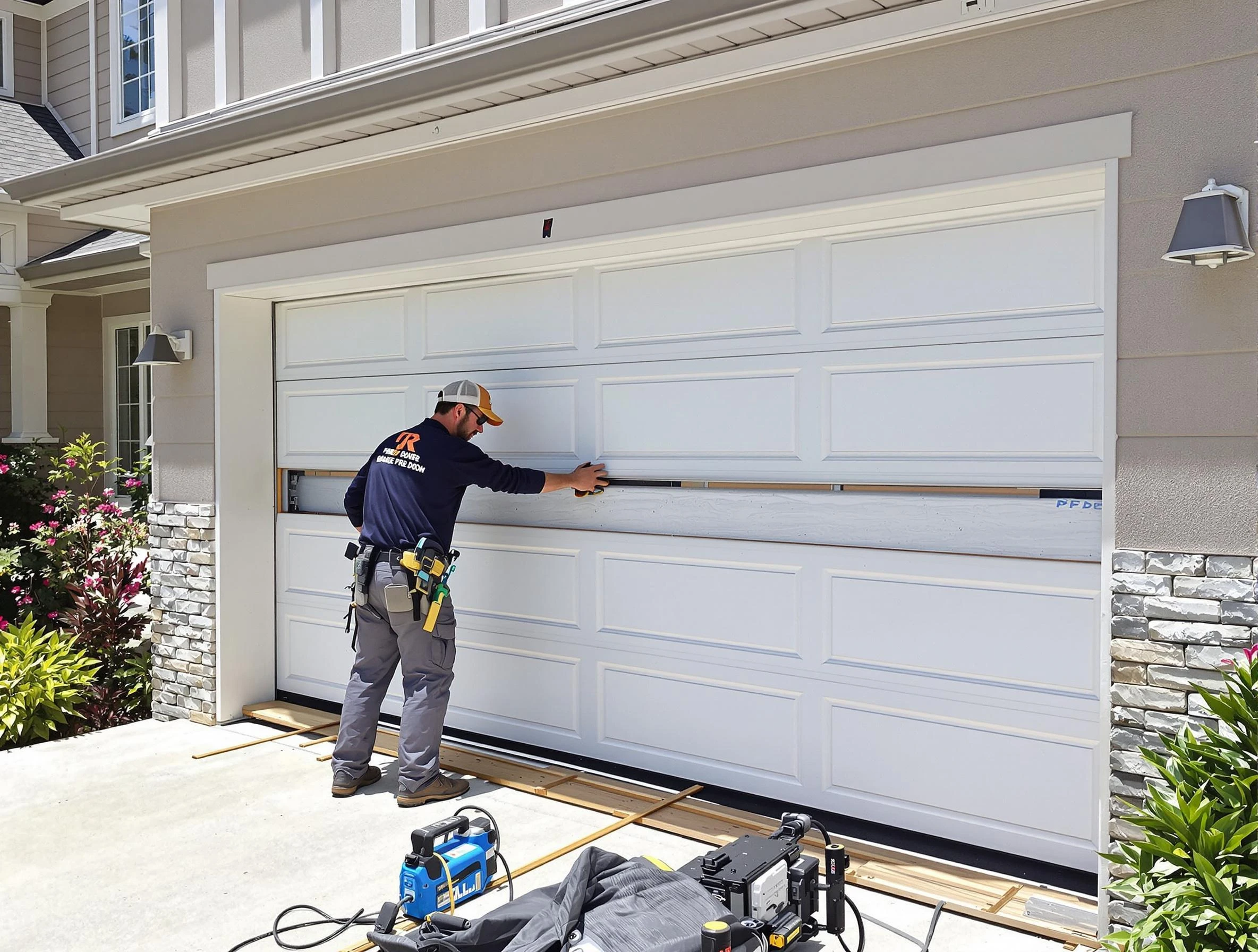 Hendersonville Garage Door Repair team performing complete garage door replacement at Hendersonville residence