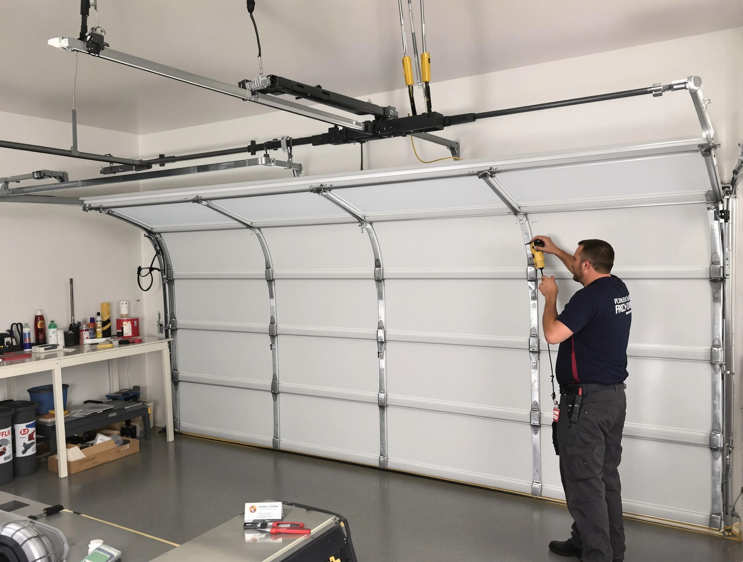 Hendersonville Garage Door Repair certified technician performing overhead door system repair in Hendersonville